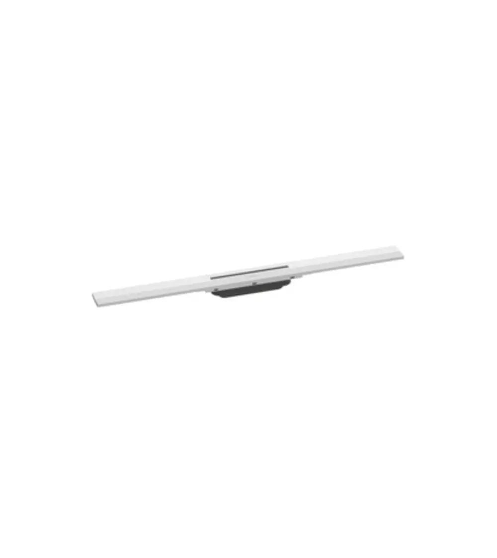 Weißes Duschrinne-Set von Hansgrohe mit einer flexiblen Konstruktion, die anpassbar ist. Eignet sich für die installation in Duschen.